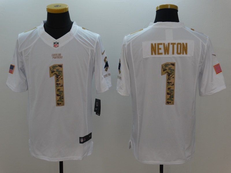Men's Carolina Panthers Cam Newton #1 White Jersey